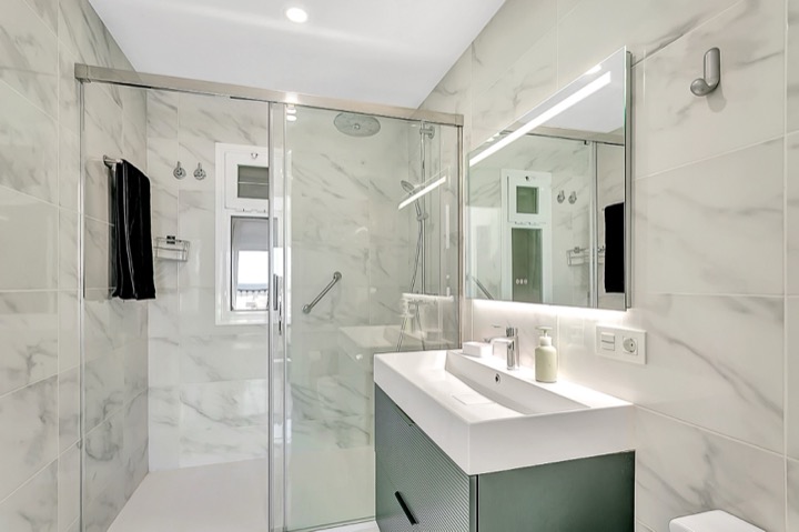 Bathroom with Walk-In Shower photographed for property marketing by Property Home Photos